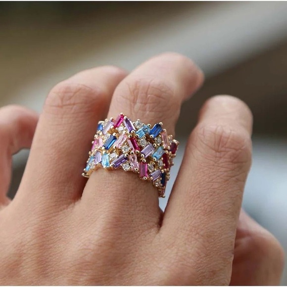 Sahira Stacie Rainbow Baguette Ring - Picture 2 of 4